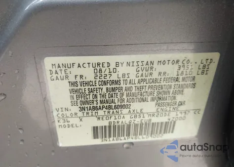 2011 Nissan Sentra 2.0 из США, поврежденный, VIN 3N1AB6AP4BL609002
